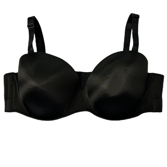 Cacique Smooth Full Coverage T Shirt Bra Size 46DD Underwire Lined Black Satin - Picture 2 of 9